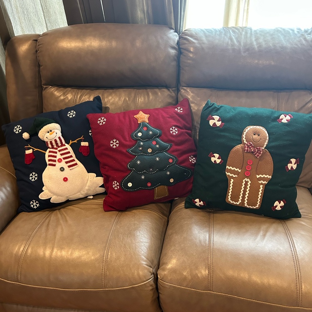 Festive Holiday Pillow Set - Snowman, Christmas Tree, Gingerbread